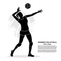 silhuett av kvinna volleyboll spelare tjänande de boll. vektor illustration