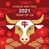 Chinesisches Neujahr 2021 quadratisches Banner mit Ochsenkopf vektor