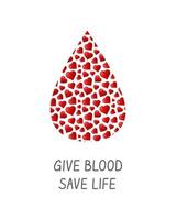 blod donation vektor illustration. motiverande text kallelse till ge blod för spara liv.