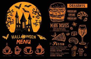 restaurang café meny, malldesign, halloween meny, matreklamblad. vektor