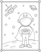 astronaut superhjälte i Plats lämplig för barns färg sida vektor illustration