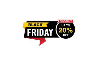 20 Prozent Rabatt Black Friday Angebot, Räumung, Werbebanner-Layout mit Aufkleberstil. vektor