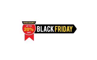 20 Prozent Rabatt Black Friday Angebot, Räumung, Werbebanner-Layout mit Aufkleberstil. vektor