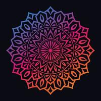 Farbverlauf-Mandala auf schwarzem, isoliertem Hintergrund. abstraktes Mandala-Design für Yoga, Meditationsposter, Banner, Tapeten, Dekorationsornamente vektor