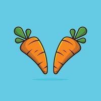 Cartoon-Set mit zwei Karotten. landwirtschaftliche Anlage. Salat Zutat. Gemüsefarm. veganes Essen. Bio-Lebensmittel. Grün. Kontursymbol. Vektor isoliert Umrisszeichnung.