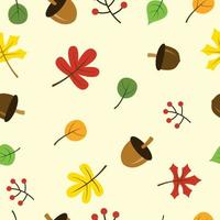 Nahtloses Muster aus bunten Blättern, Eichelnuss und Pilzen für die Herbstsaison vektor