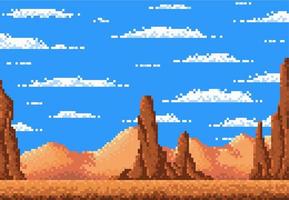 Wüstenlandschaft 8-Bit-Pixel-Game-Level-Hintergrund vektor