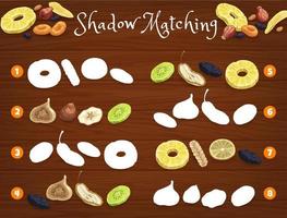 Shadow Matching Game Arbeitsblatt mit getrockneten Früchten vektor
