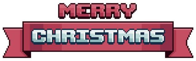 pixelkunst frohe weihnachten auf rotem banner. Weihnachtsband-Vektorsymbol für 8-Bit-Spiel auf weißem Hintergrund vektor