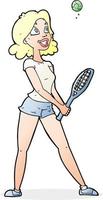 karikaturfrau, die tennis spielt vektor