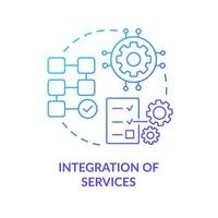 Symbol für das Konzept des blauen Farbverlaufs für die Integration von Diensten. Komplexes System. maas konzept komponente abstrakte idee dünne linie illustration. isolierte Umrisszeichnung. vektor