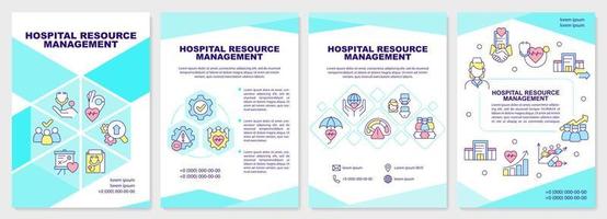 Türkisfarbene Broschürenvorlage für das Ressourcenmanagement des Krankenhauses. Broschürendesign mit linearen Symbolen. editierbare 4 Vektorlayouts für Präsentationen, Jahresberichte. vektor