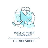 fokus på patient engagemang turkos begrepp ikon. sjukvård systemet abstrakt aning tunn linje illustration. isolerat översikt teckning. redigerbar stroke. vektor