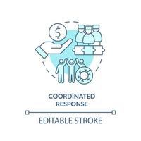 samordnade svar turkos begrepp ikon. framtida pandemi utbrott beredskap abstrakt aning tunn linje illustration. isolerat översikt teckning. redigerbar stroke. vektor