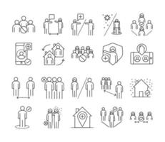 Social Distancing Prevention Line Style Icon Set vektor