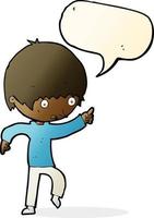 Cartoon besorgter Junge, der mit Sprechblase zeigt vektor