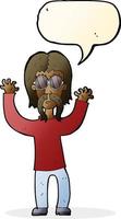 Cartoon-Hippie-Mann winkt mit Sprechblase vektor