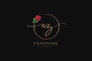 första wz feminin logotyp skönhet monogram och elegant logotyp design, handstil logotyp av första signatur, bröllop, mode, blommig och botanisk med kreativ mall. vektor