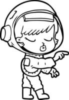 tecknad serie Söt astronaut flicka pekande vektor
