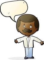 Cartoon-Schnurrbart-Mann mit offenen Armen mit Sprechblase vektor