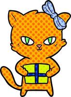 süße Cartoon-Katze mit Geschenk vektor