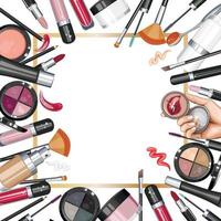 hautpflege-make-up-produkte, kosmetikhintergrund, make-up-rahmen vektor