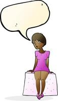 Cartoon neugierige Frau sitzt mit Sprechblase vektor