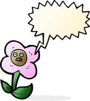 tecknad serie blomma med ansikte med Tal bubbla vektor