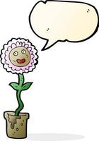 Cartoon-Blume mit Gesicht mit Sprechblase vektor