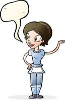 tecknad serie kvinna i hembiträde kostym med Tal bubbla vektor