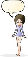 Cartoon-Frau im kurzen Kleid mit Sprechblase vektor