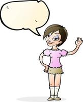 Cartoon winkende Frau mit Sprechblase vektor