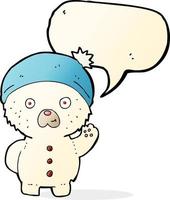 Cartoon winkender Eisbär in Wintermütze mit Sprechblase vektor