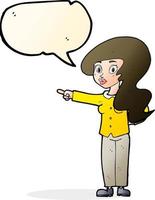 tecknad serie Söt kvinna pekande med Tal bubbla vektor