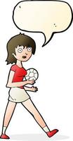 Cartoon-Fußballmädchen mit Sprechblase vektor