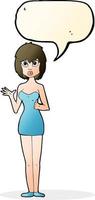 Cartoon verwirrte Frau im Cocktailkleid mit Sprechblase vektor