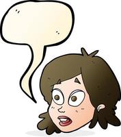 tecknad serie kvinna ansikte med överraskad uttryck med Tal bubbla vektor