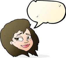 tecknad serie Lycklig kvinna ansikte med Tal bubbla vektor