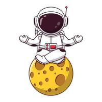 süßer astronaut, der yoga auf dem mond macht. Astronauten-Icon-Konzept. flacher Cartoon-Stil. geeignet für web-landingpage, banner, flyer, aufkleber, karte vektor