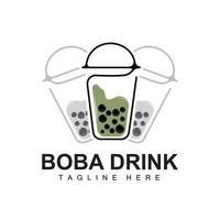 Boba-Drink-Logo-Design, moderner Geleegetränk-Blasenvektor, Boba-Drink-Markenglasillustration vektor