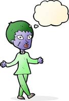 Cartoon-Halloween-Zombie-Frau mit Gedankenblase vektor