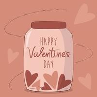 Glas mit Herzen. süße romantische postkarte mit text. Vektor-Illustration. Cartoon-Stil vektor