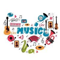 kärlek musik hjärta. musikalisk instrument på hjärta form vektor
