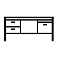 ikon vektor kontor tabell illustration och symbol skrivbord design översikt. företag linje interiör rum och modern möbel arbetsplats. arbete Hem begrepp tecken element och objekt skåp arbetsyta isolerat