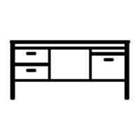 Symbol Vektor Bürotisch Illustration und Symbol Schreibtisch Design Gliederung. business line innenraum und moderner möbelarbeitsplatz. work home Konzept Zeichenelement und Objektschrank Arbeitsbereich isoliert