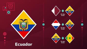 Die ecuadorianische Nationalmannschaft plant Spiele in der Endphase der 22. Fußballweltmeisterschaft. vektorillustration der weltfußball 22 spiele. vektor