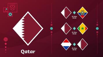 qatar nationell team schema tändstickor i de slutlig skede på de 22 fotboll värld mästerskap. vektor illustration av värld fotboll 22 tändstickor.