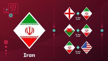 Die iranische Nationalmannschaft plant Spiele in der Endphase der Fußballweltmeisterschaft 2022. vektorillustration der weltfußballspiele 2022. vektor