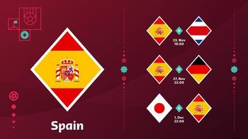 Spanien nationell team schema tändstickor i de slutlig skede på de 2022 fotboll värld mästerskap. vektor illustration av värld fotboll 2022 tändstickor.