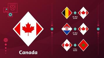 Die kanadische Nationalmannschaft plant Spiele in der Endphase der Fußball-Weltmeisterschaft 2022. vektorillustration der weltfußballspiele 2022. vektor